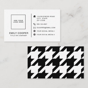 Modern Houndstooth Add Logo Black and White Business Card
