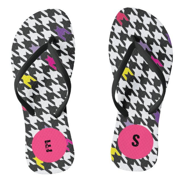 Modern Houndstooth Pattern Pink Purple Yellow Jandals (Footbed)
