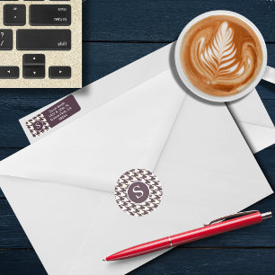 Modern Houndstooth Purple Plum Monogram Classic Round Sticker