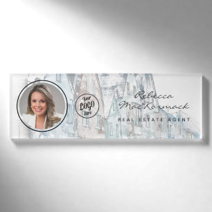 Modern House Art Logo Photo Real Estate Agent  Name Tag