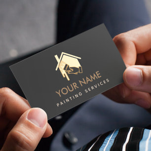 Modern House Brush Painting Neutral Cream & Black Business Card