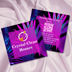 Modern House Cleaning Maid Logo QR Code Square Business Card