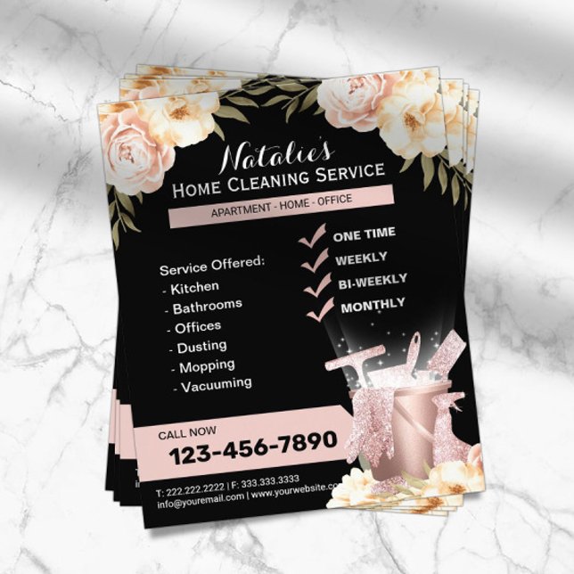 Modern House Cleaning Maid Service Classy Floral Flyer (Creator Uploaded)
