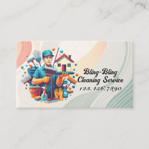 Modern House Cleaning Maid Service Housekeeping Business Card