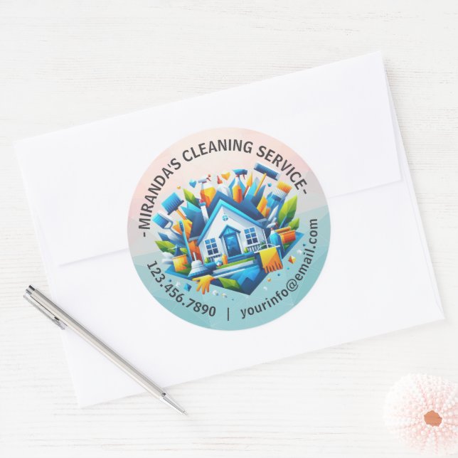 Modern House Cleaning Maid Service Housekeeping Classic Round Sticker (Envelope)