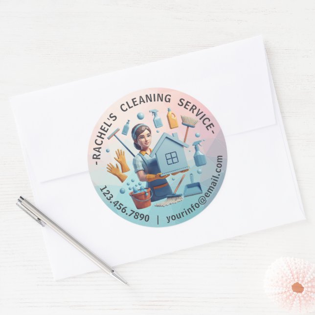 Modern House Cleaning Maid Service Housekeeping Classic Round Sticker (Envelope)