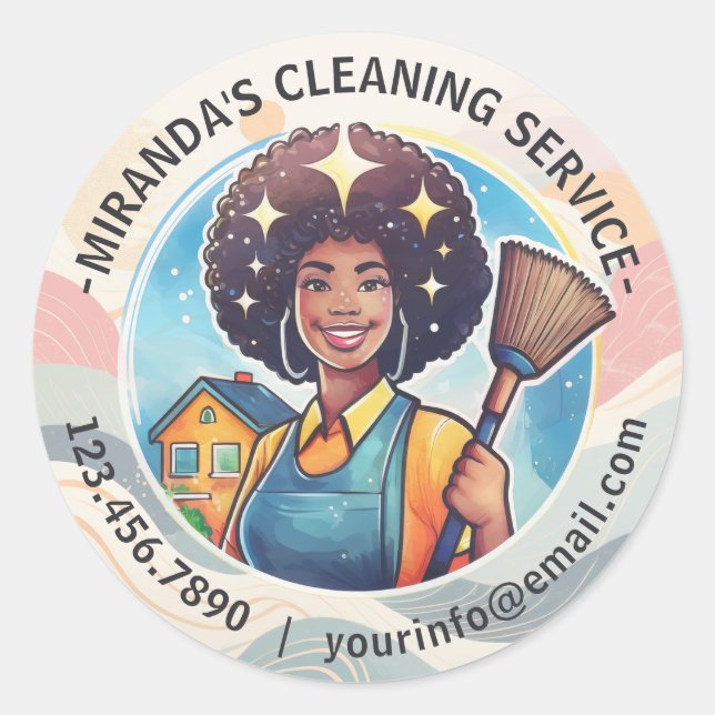 Modern House Cleaning Maid Service Housekeeping Classic Round Sticker (Front)