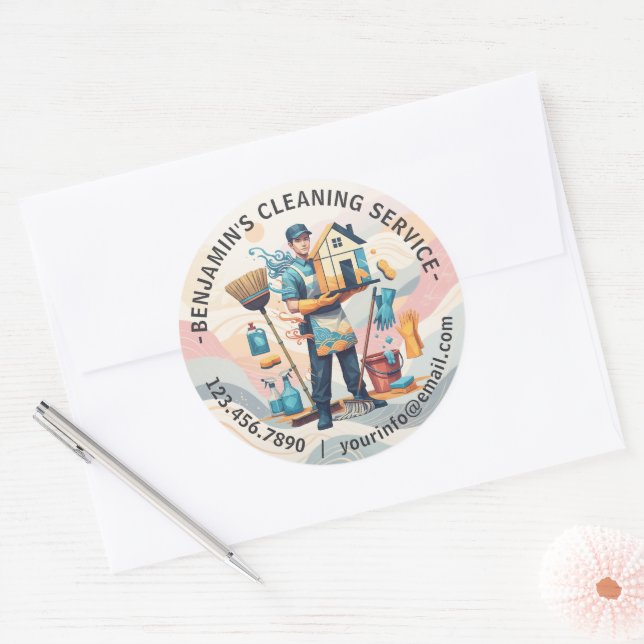 Modern House Cleaning Maid Service Housekeeping Classic Round Sticker (Envelope)