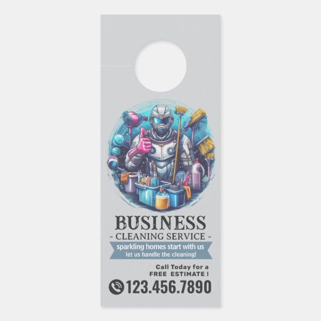 Modern House Cleaning Maid Service Housekeeping Door Hanger (Front)