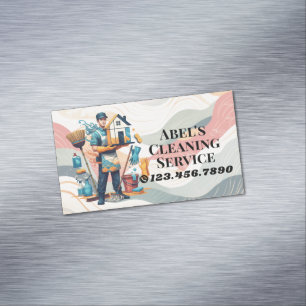 Modern House Cleaning Maid Service Housekeeping Magnetic Business Card