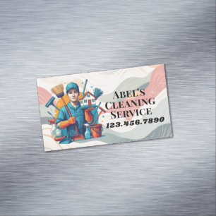 Modern House Cleaning Maid Service Housekeeping Magnetic Business Card