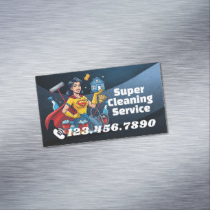 Modern House Cleaning Maid Service Housekeeping Magnetic Business Card