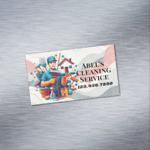 Modern House Cleaning Maid Service Housekeeping Magnetic Business Card