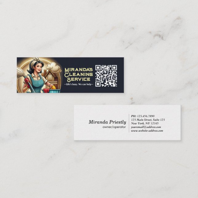 Modern House Cleaning Maid Service Housekeeping Mini Business Card (Front/Back)