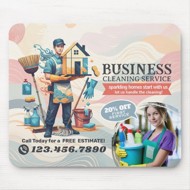 Modern House Cleaning Maid Service Housekeeping Mouse Pad (Front)