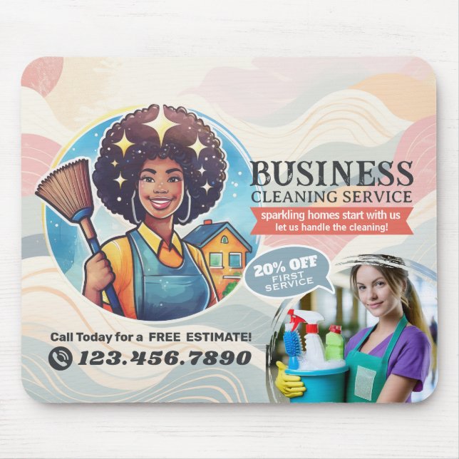 Modern House Cleaning Maid Service Housekeeping Mouse Pad (Front)