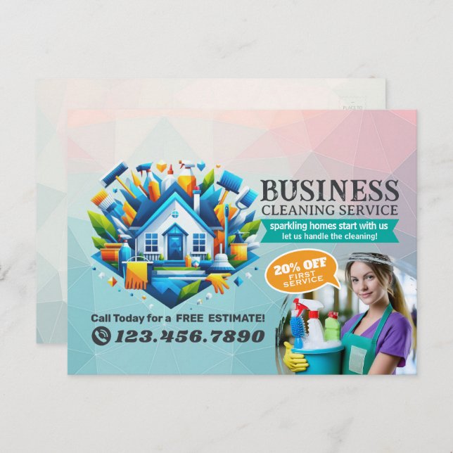 Modern House Cleaning Maid Service Housekeeping Postcard (Front/Back)