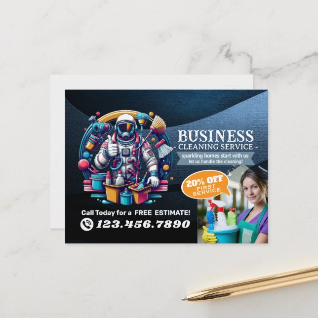 Modern House Cleaning Maid Service Housekeeping Postcard (Front/Back In Situ)