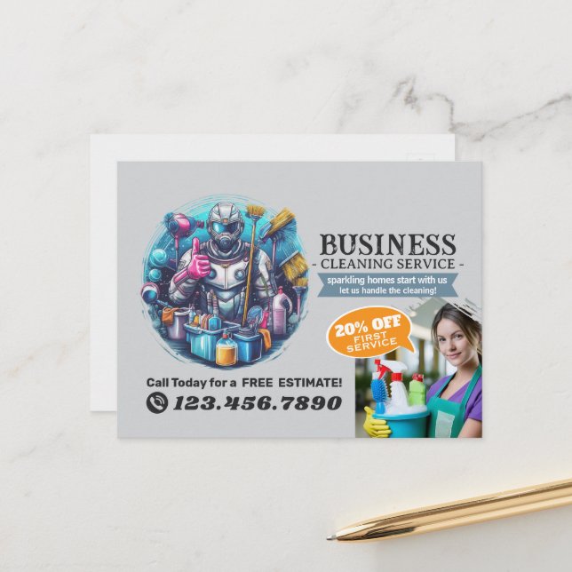 Modern House Cleaning Maid Service Housekeeping Postcard (Front/Back In Situ)