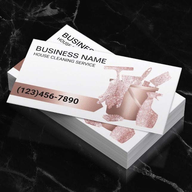 Modern House Cleaning Rose Gold Glitter Business Card (Creator Uploaded)