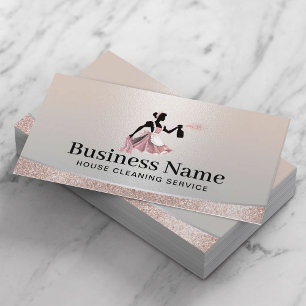Modern House Cleaning Rose Gold & Silver Maid Business Card