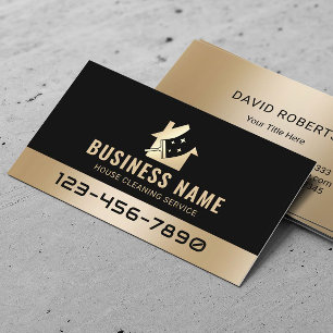 Modern House Cleaning Service Black & Gold Business Card