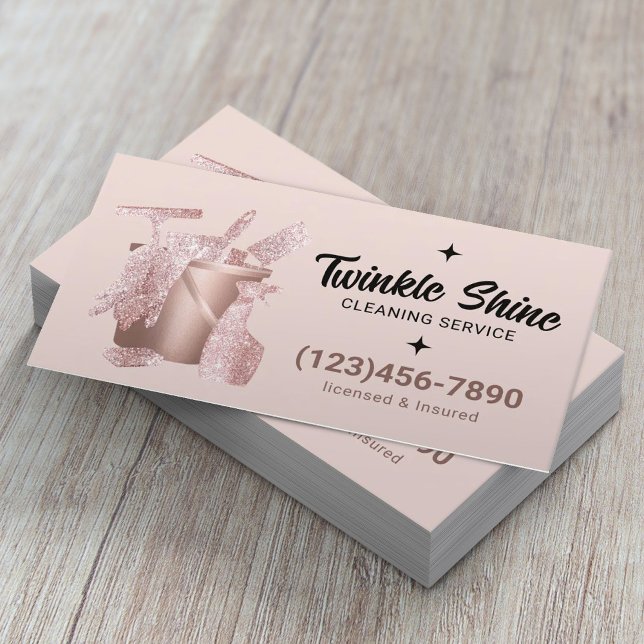 Modern House Cleaning Service Blush Pink Business Card (Creator Uploaded)