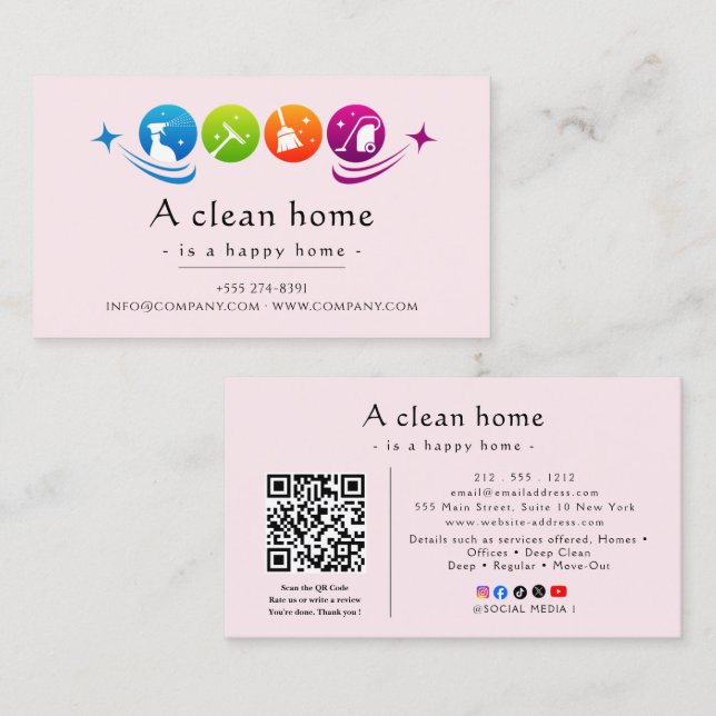 Modern House Cleaning Service Business Card (Front/Back)