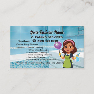 Modern House Cleaning Service Housekeeper Maid Business Card
