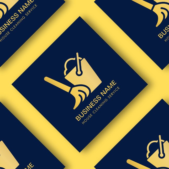 Modern House Cleaning Service Navy And Gold Square Business Card (Creator Uploaded)