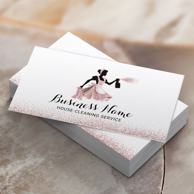 Modern House Cleaning Service Rose Gold Glitter Business Card (Creator Uploaded)