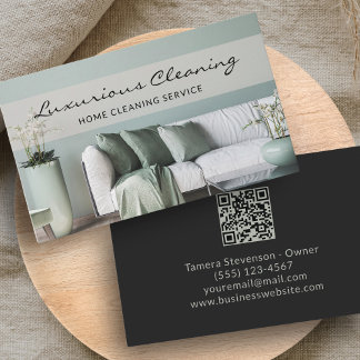 Modern House Home Cleaning Service QR Code Business Card