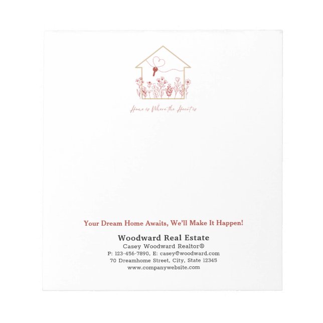 Modern House Key Line Art | Realtor Personalised  Notepad (Front)