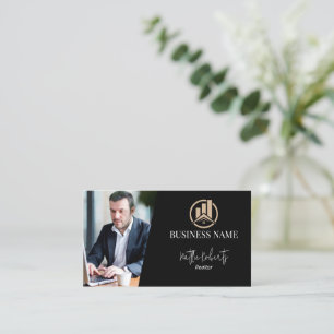 Modern House Logo Real Estate Realtor Black Business Card