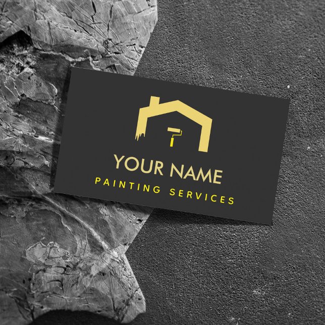 Modern House Painting Brush Shades of Yellow Black Business Card (Creator Uploaded)