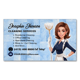Modern Housekeeper Cleaning Service Magnetic Business Card