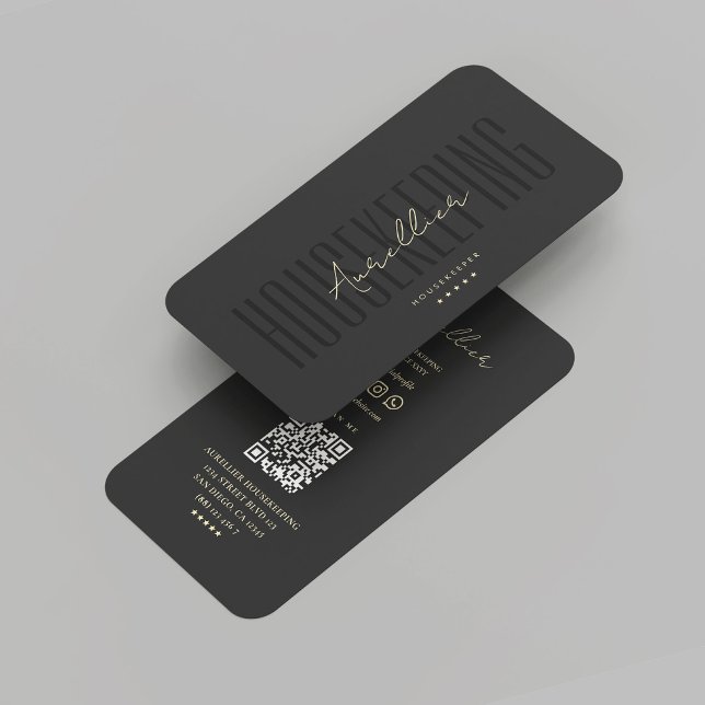Modern Housekeeping Black Gold Housekeeper  Business Card (Modern Housekeeping Black Gold Housekeeper Business Card
)