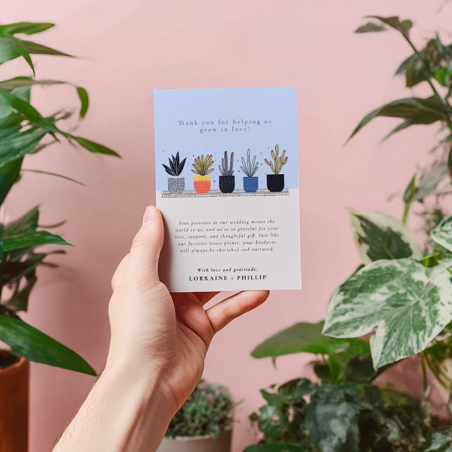 Modern Houseplant Wedding Thank You Card (Modern flat colorful house plants thank you card)
