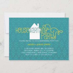 Modern Housewarming Party Blue and Yellow Invitation