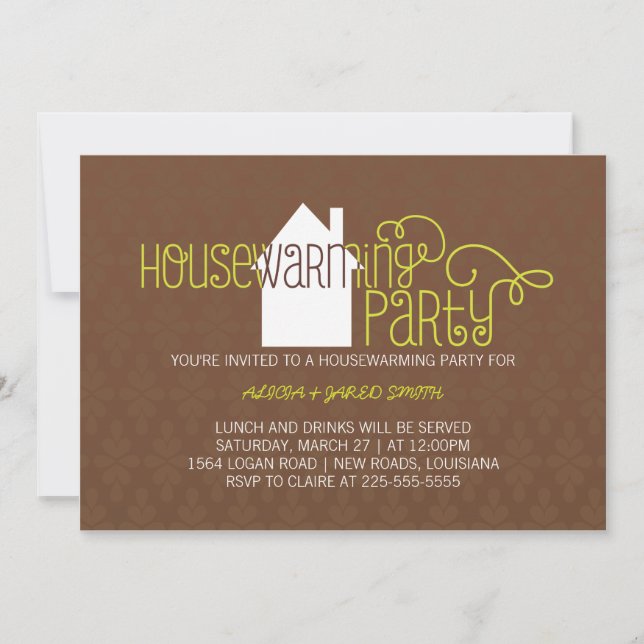 Modern Housewarming Party Brown and Lime Invitation (Front)