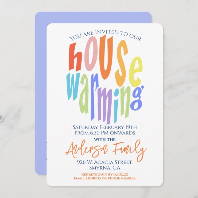 Modern Housewarming Party Typography Invitation (Front/Back)
