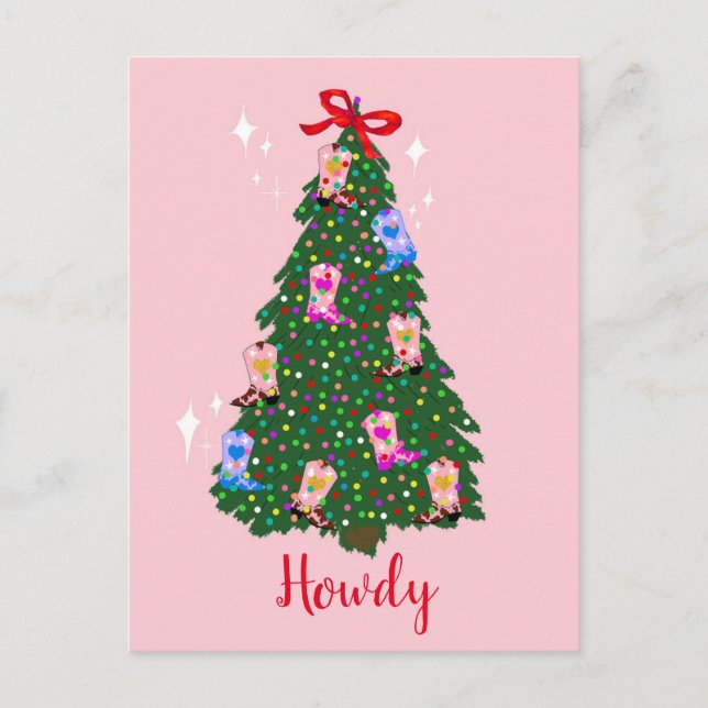 Modern Howdy Cowgirl Western Boots Christmas Postcard (Front)