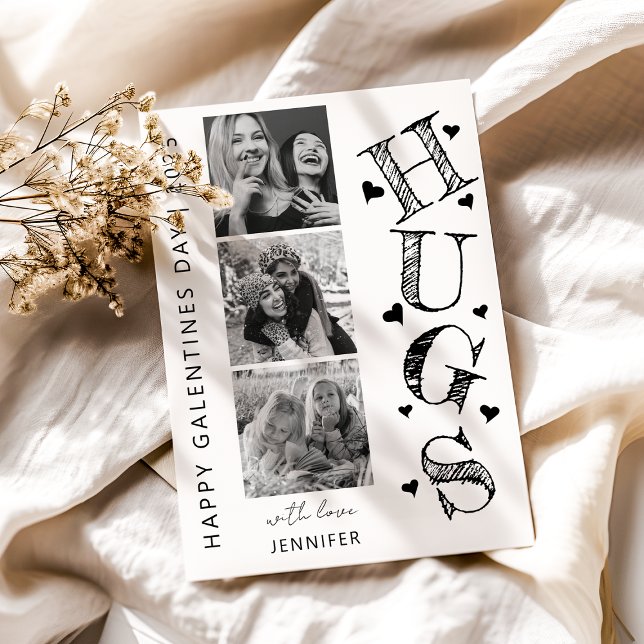 Modern Hugs 3 Photo Galentines Day Card (Creator Uploaded)