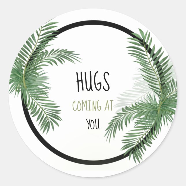 Modern Hugs Coming At You Foliage Classic Round Sticker (Front)