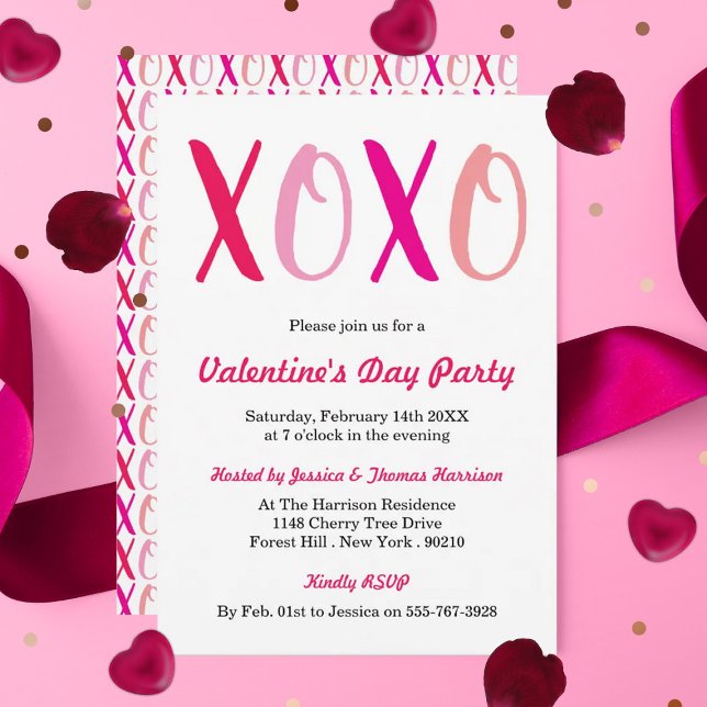 Modern Hugs & Kisses (XOXO) Valentine's Day Party Invitation (Creator Uploaded)