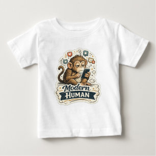 Modern Human Funny Monkey Smartphone Social Media Baby T-Shirt