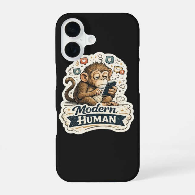 Modern Human Funny Monkey Smartphone Social Media  iPhone 16 Case (Back)