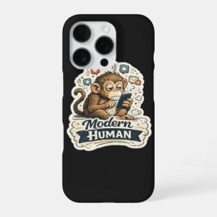 Modern Human Funny Monkey Smartphone Social Media iPhone 16 Pro Case
