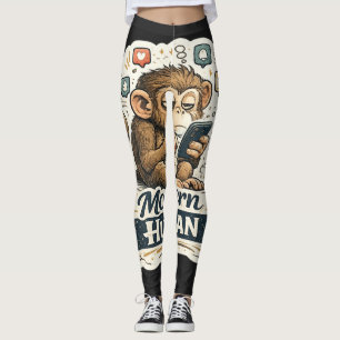 Modern Human Funny Monkey Smartphone Social Media  Leggings