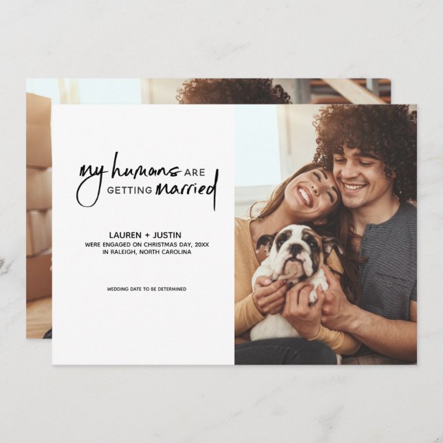 Modern Humans Getting Married 2 Photo Engagement Invitation (Front/Back)
